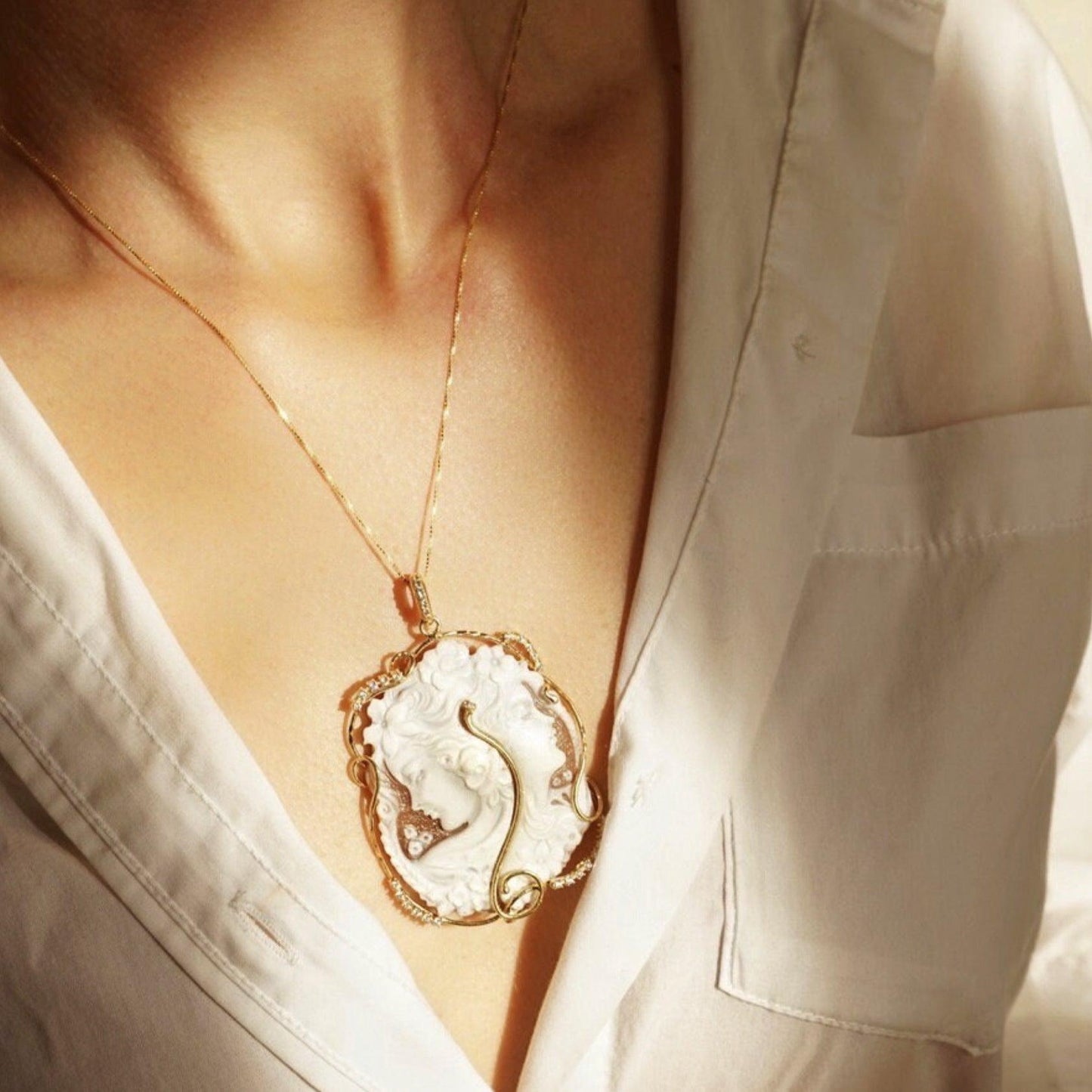 Cameo necklace, 18 karat gold jewelry, anniversary gift for her, wedding jewelry, free shipping, custom cameo, personalised, wedding fall