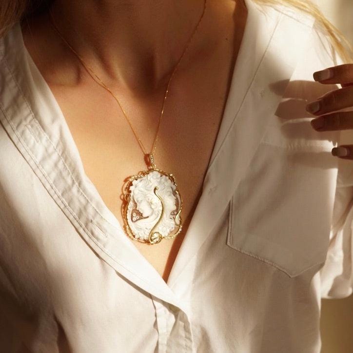 Cameo necklace, 18 karat gold jewelry, anniversary gift for her, wedding jewelry, free shipping, custom cameo, personalised, wedding fall