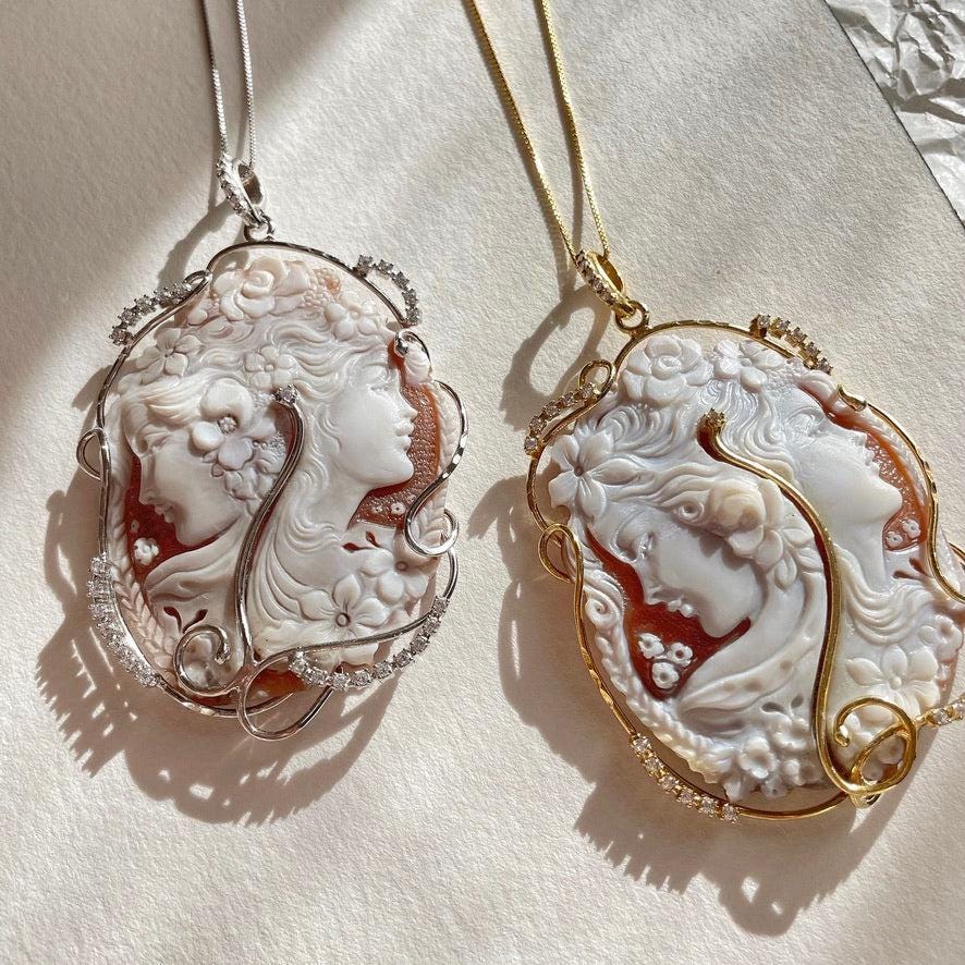 Cameo necklace, 18 karat gold jewelry, anniversary gift for her, wedding jewelry, free shipping, custom cameo, personalised, wedding fall