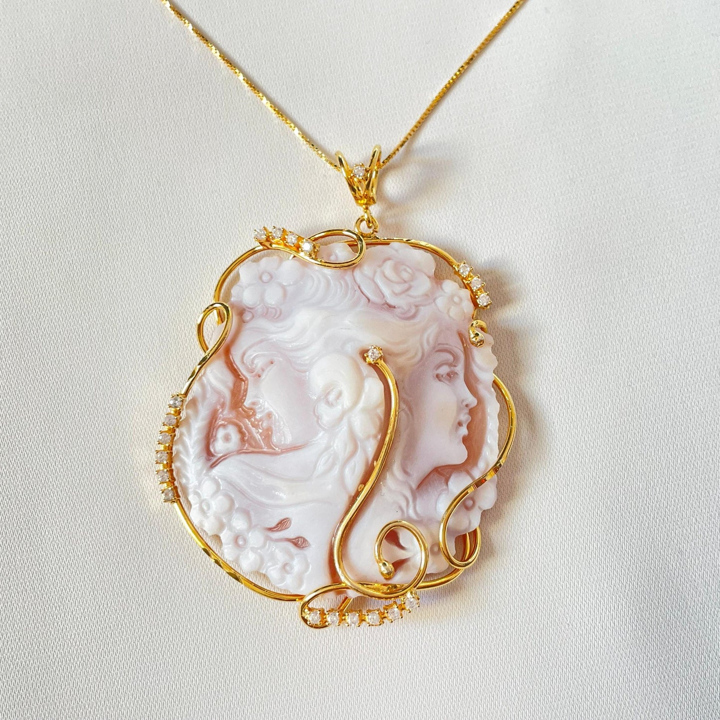 Cameo necklace, 18 karat gold jewelry, anniversary gift for her, wedding jewelry, free shipping, custom cameo, personalised, wedding fall