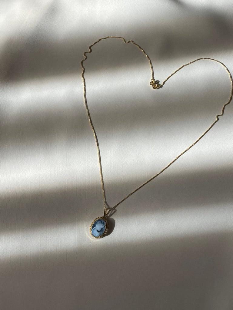 Blue cameo set, 18K gold necklace, cameo jewelry, made in Italy, gift for her, cameo ring, cameo set, cameo necklace, waterproof jewelry