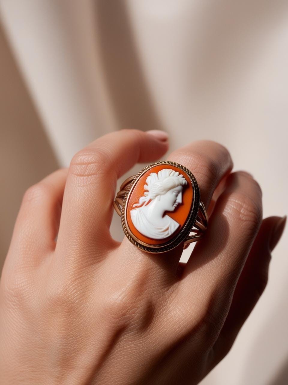 Roman goddess Cameo Ring, inspirational, made in Italy, handmade ring, gift for mother, unique handmade gift for daughter, 18K gold ring
