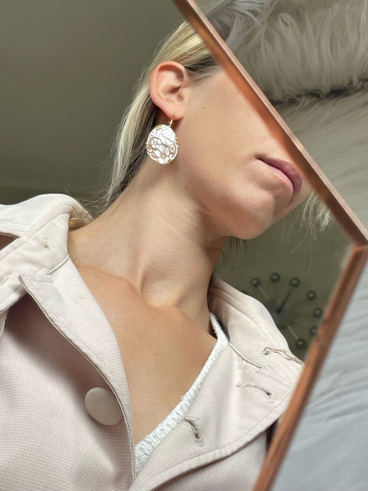 Golden Cameo earrings, mother gift, 18k gold earrings