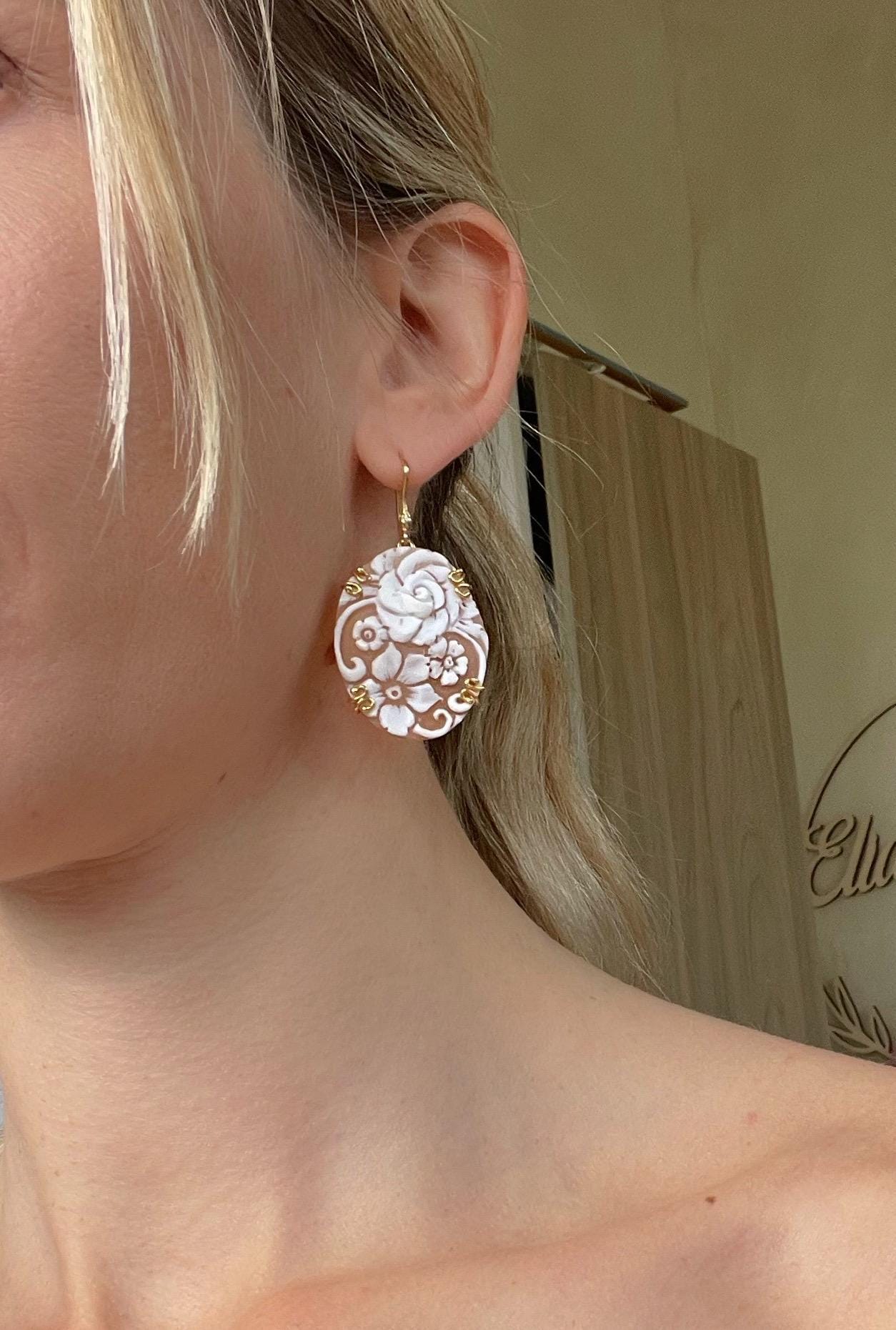 Golden Cameo earrings, mother gift, 18k gold earrings