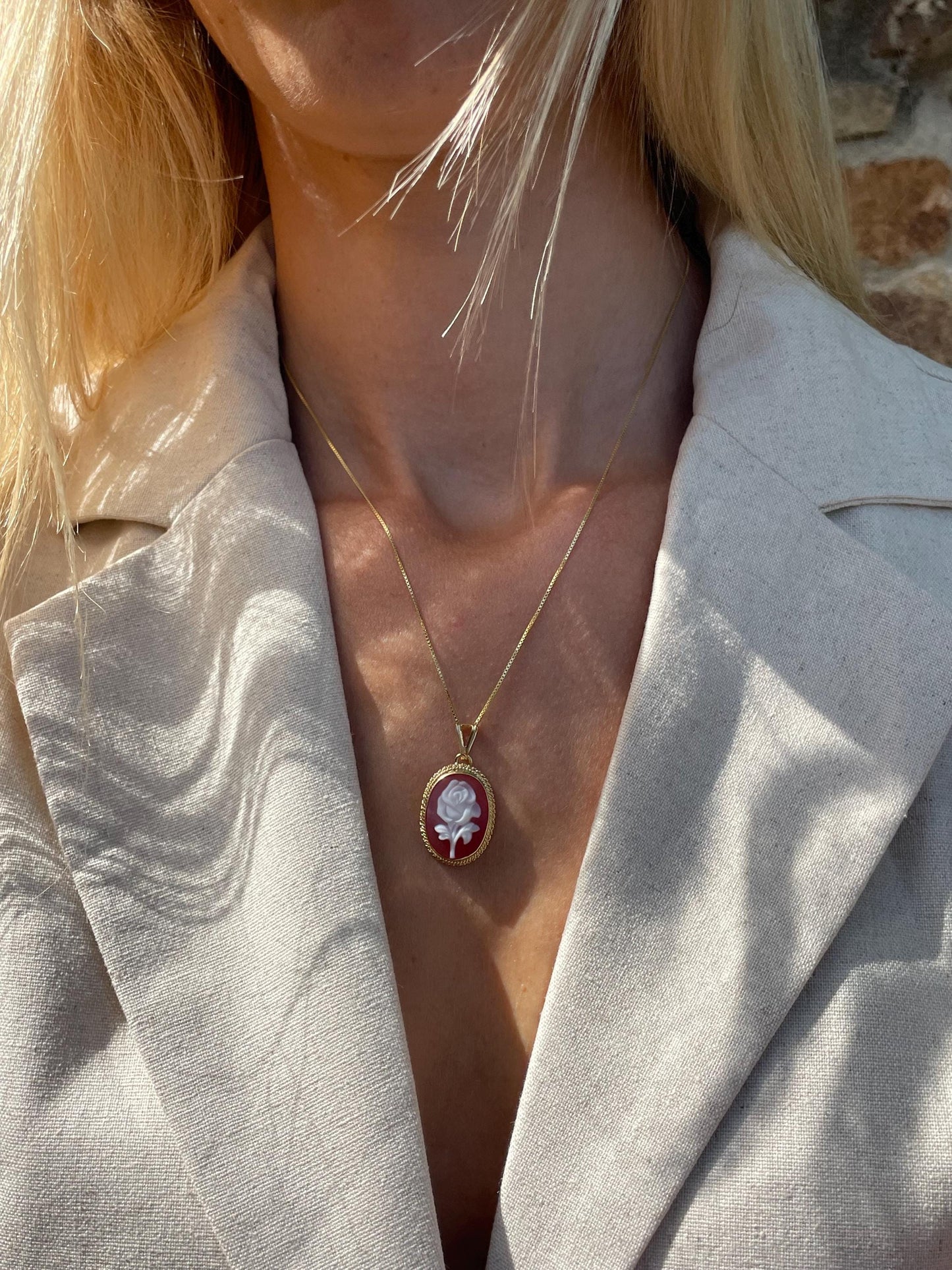 Rose cameo necklace - red agate