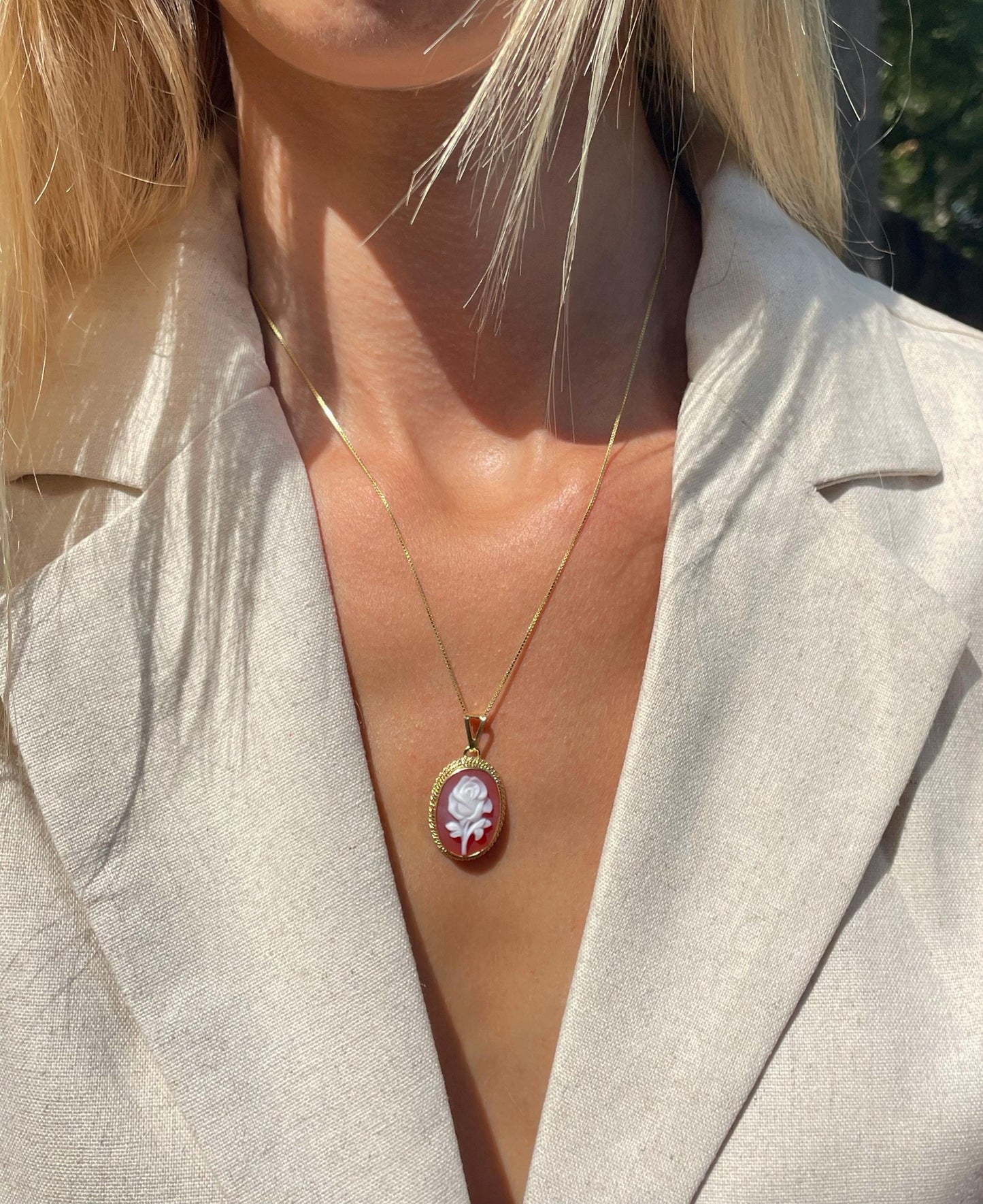 Rose cameo necklace - red agate