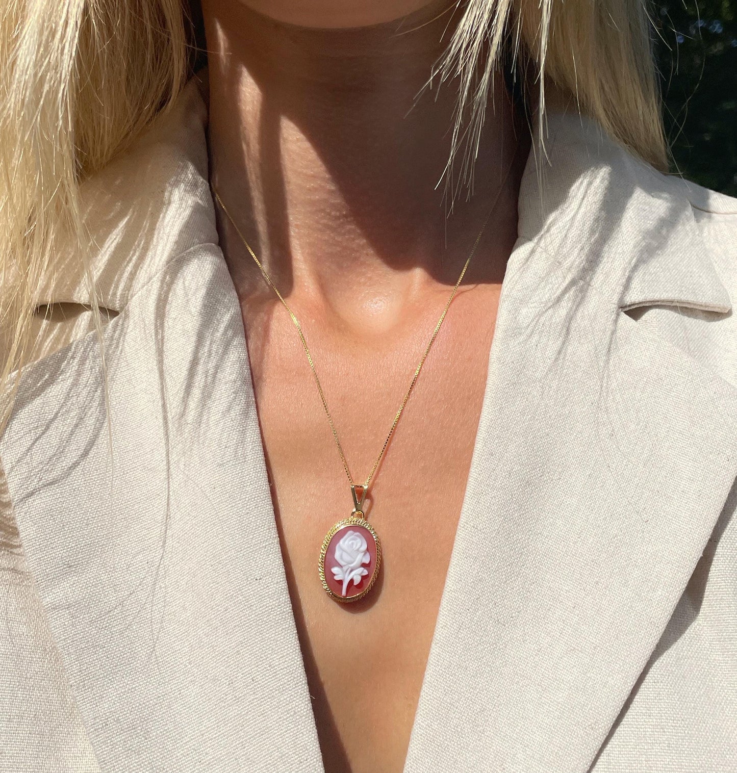 Rose cameo necklace - red agate