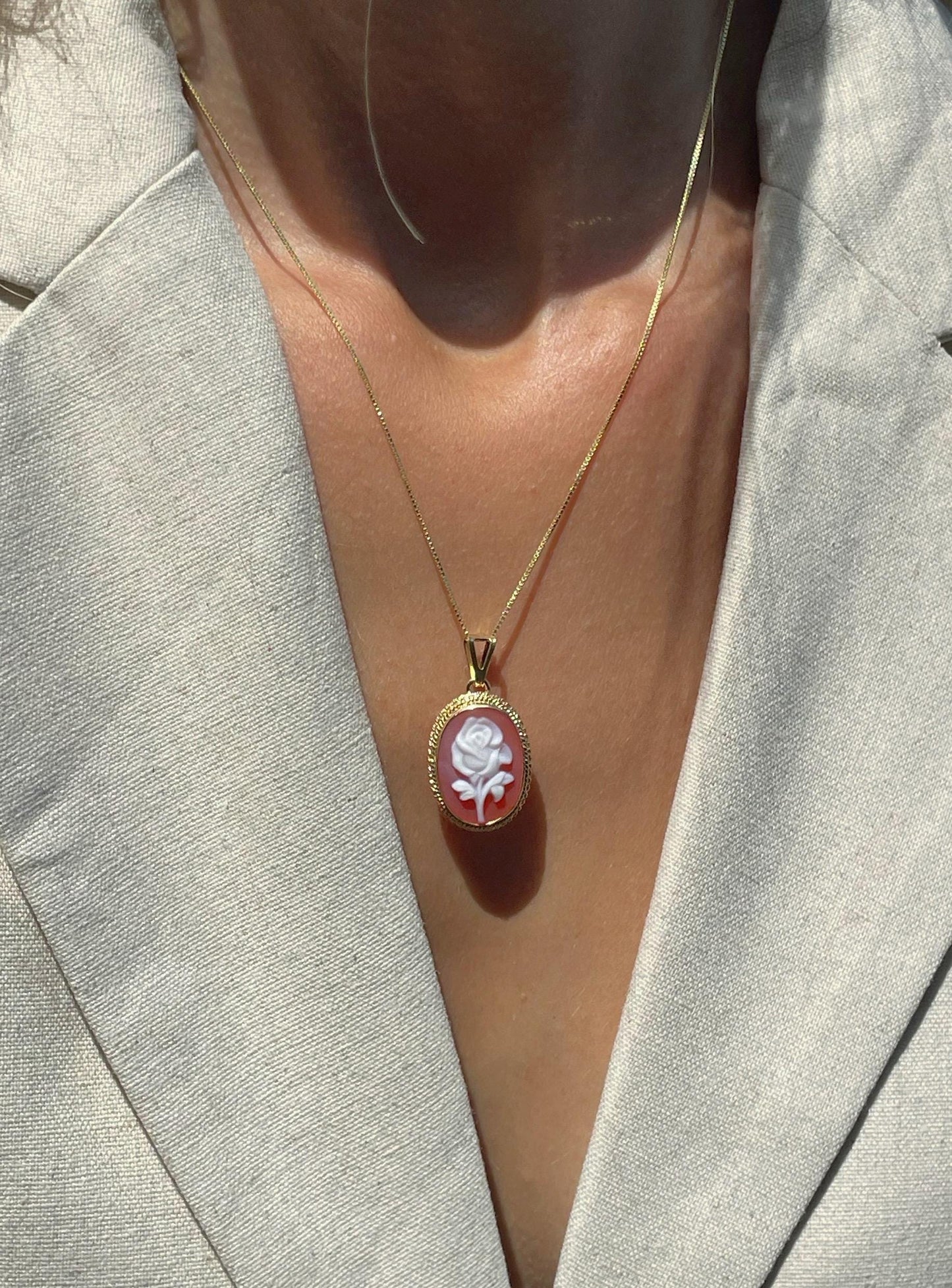 Rose cameo necklace - red agate