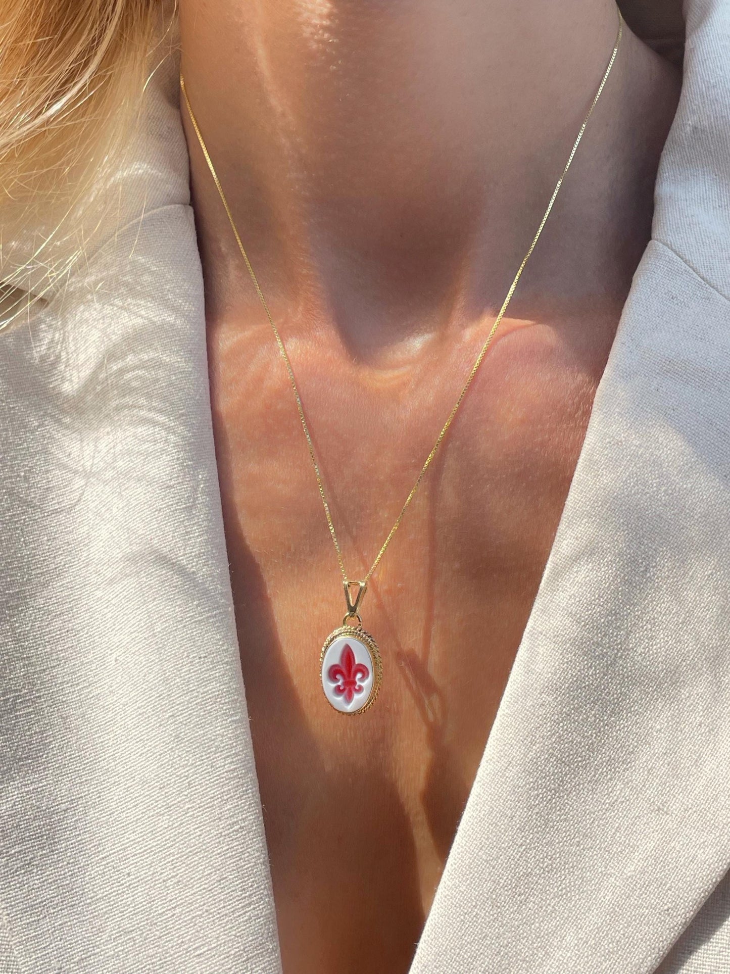 Fleur de Lis cameo necklace - red agate