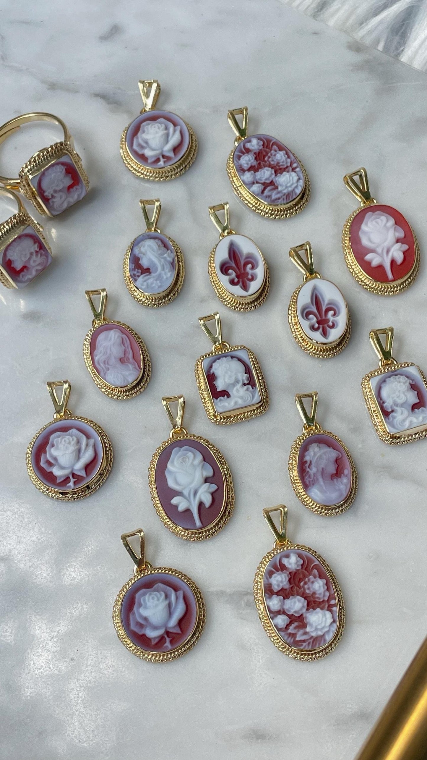 Fleur de Lis cameo necklace - red agate