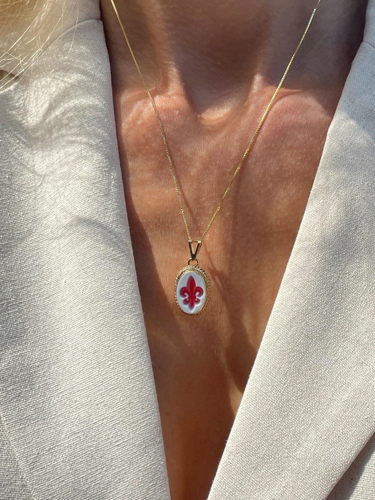 Fleur de Lis cameo necklace - red agate