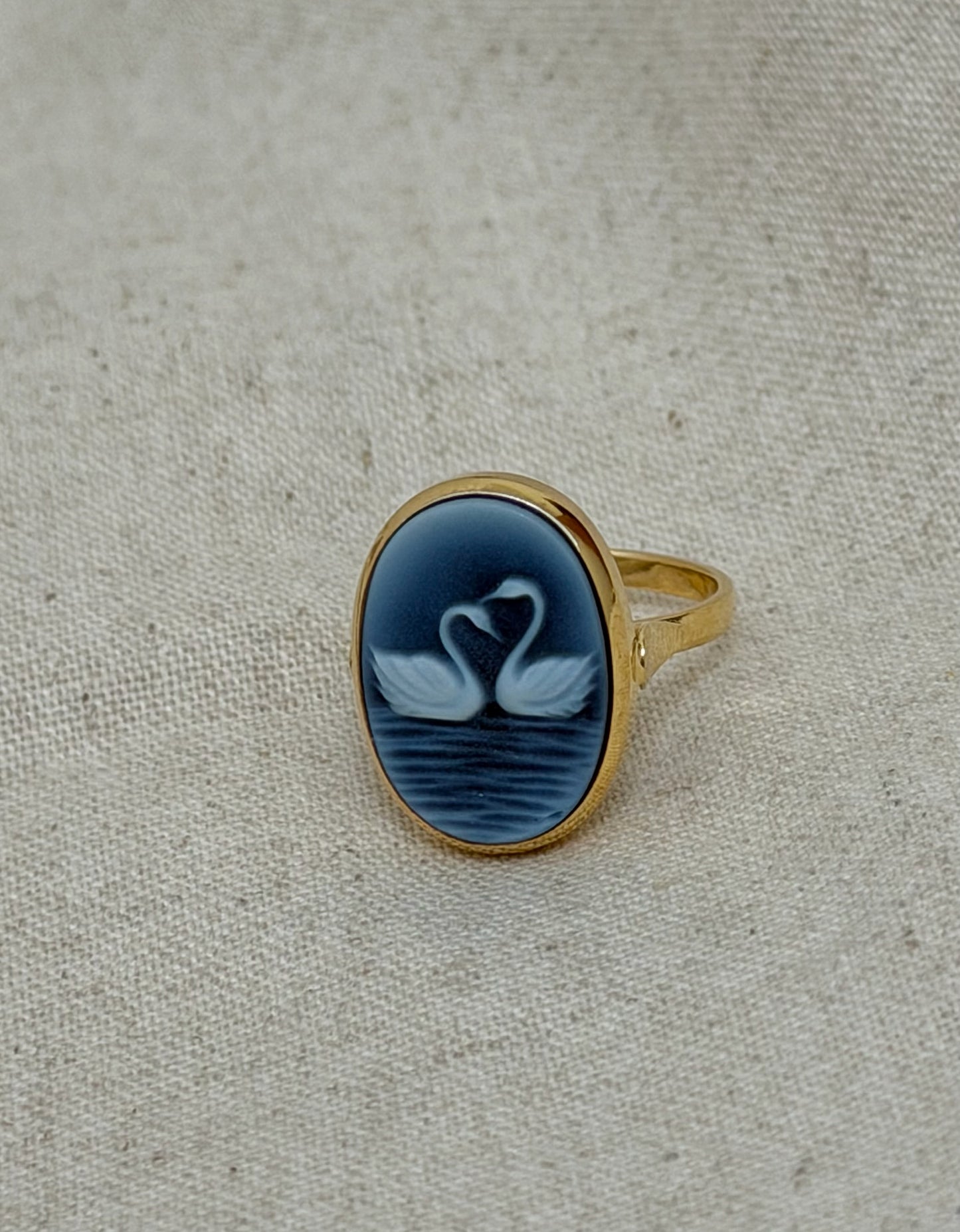 Blue Cameo Swan Ring