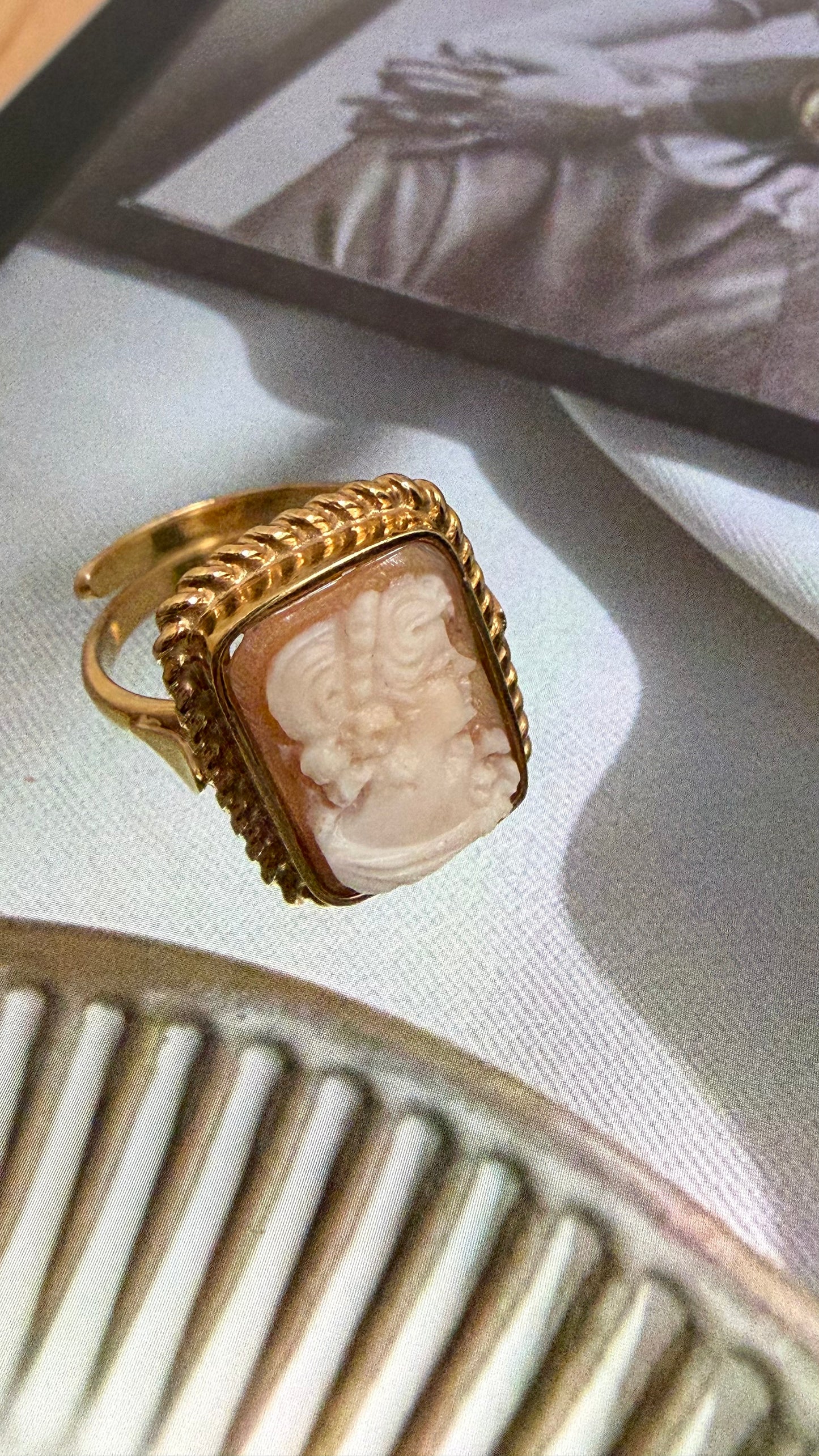 Square 18k Gold Cameo Ring