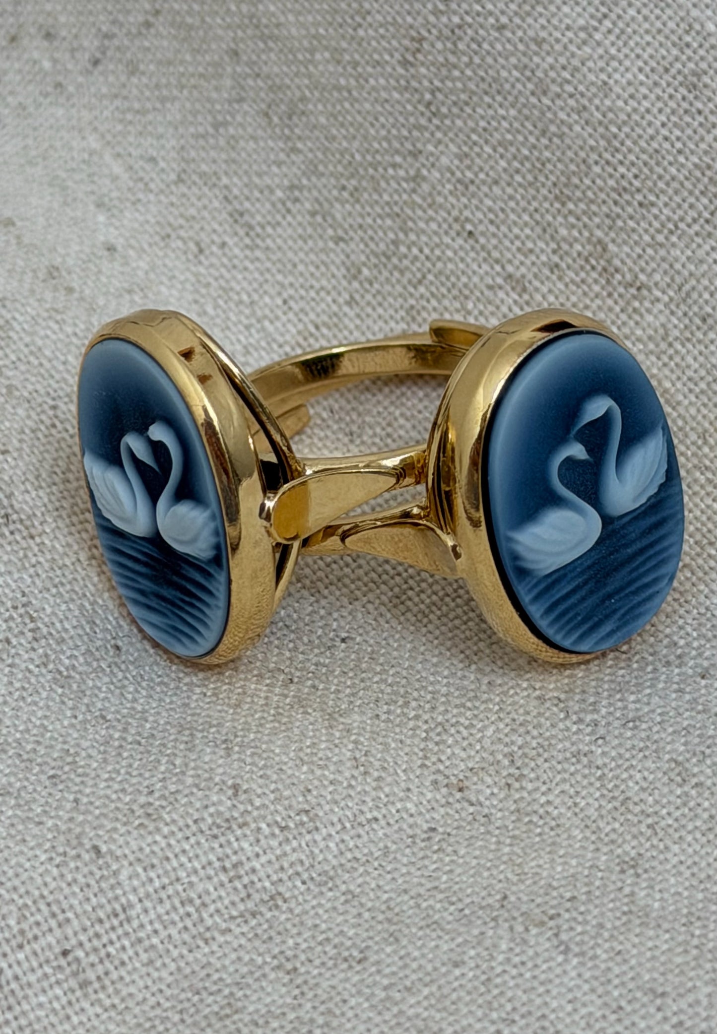 Blue Cameo Swan Ring