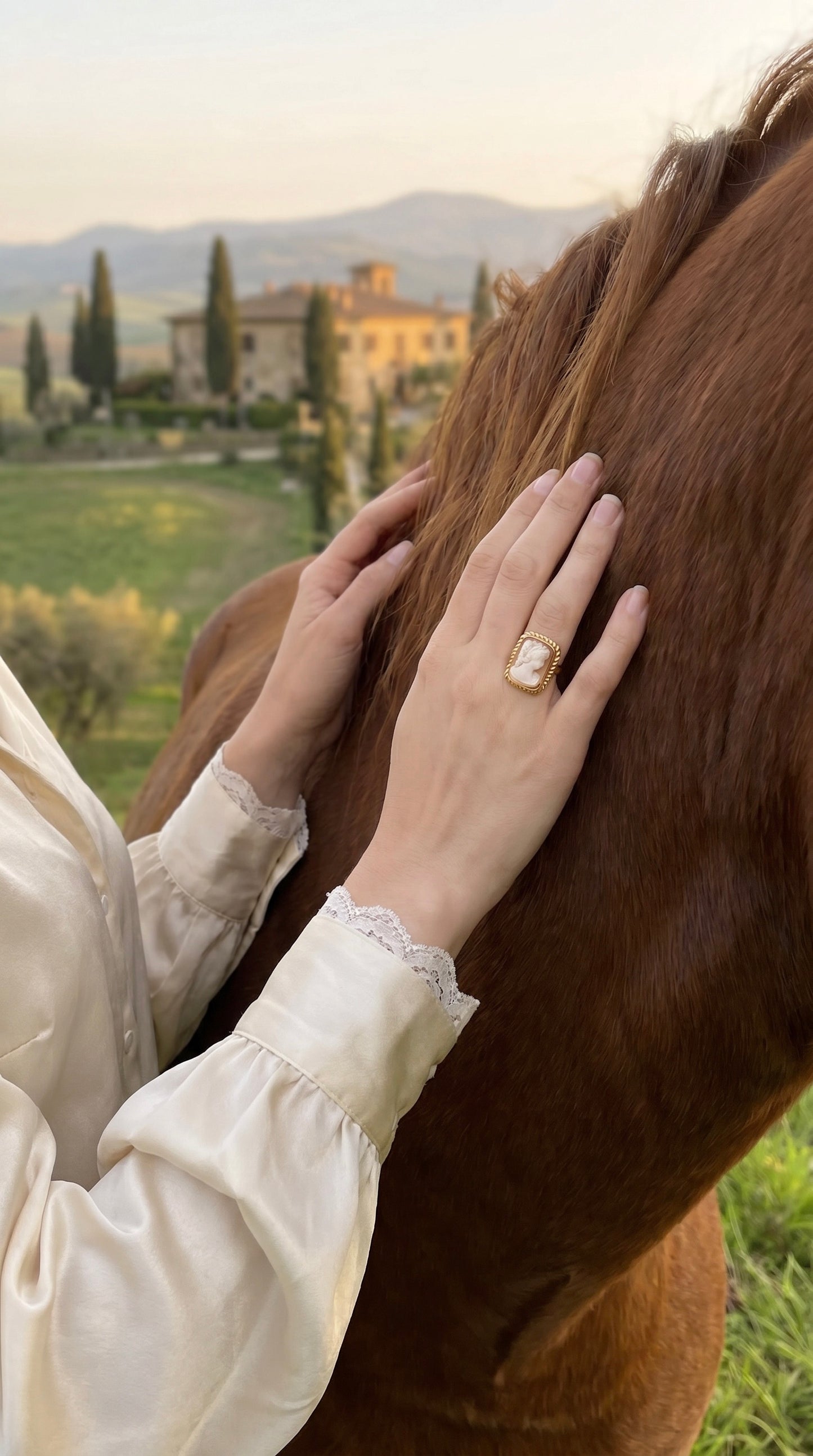 Square 18k Gold Cameo Ring