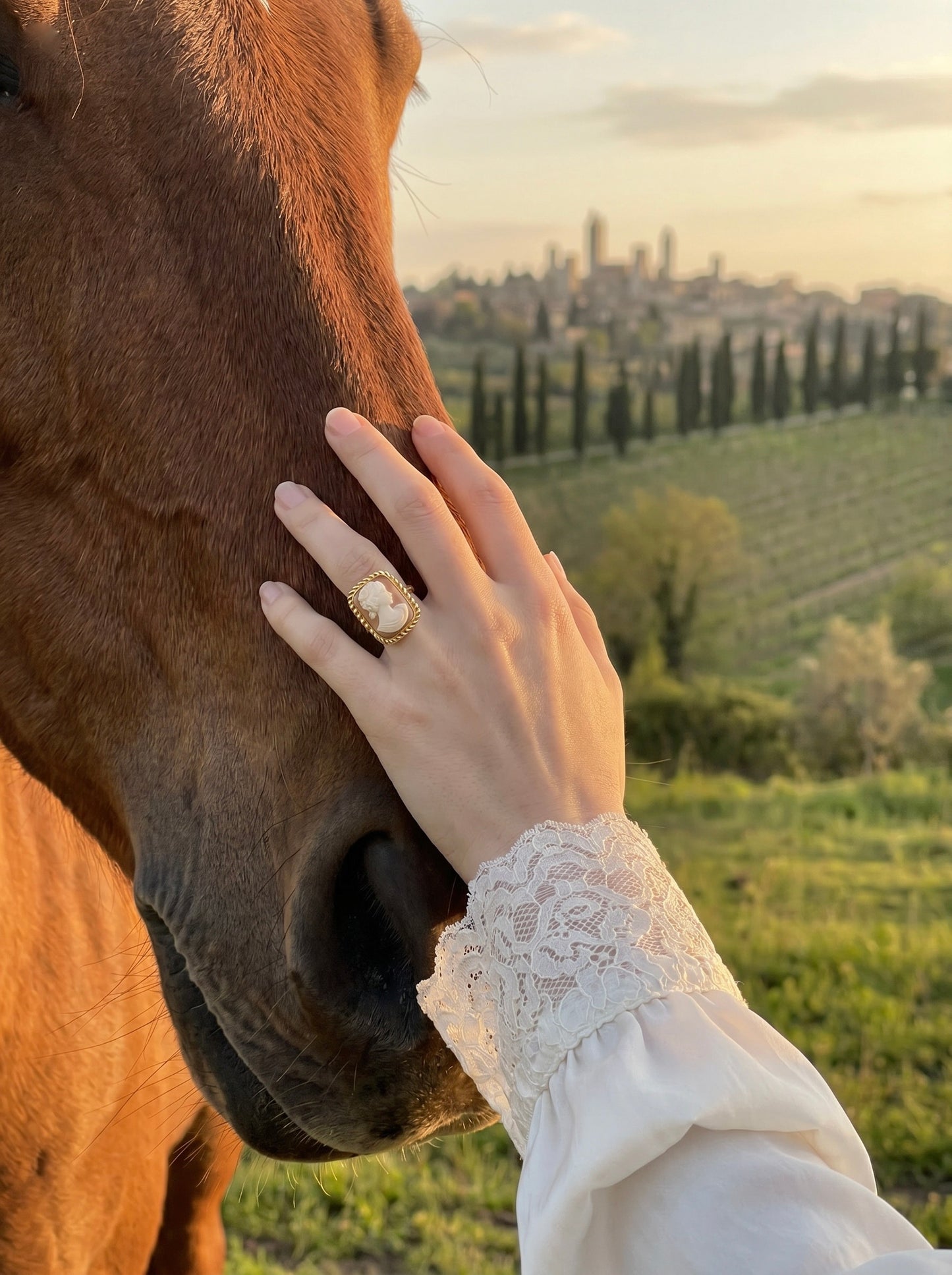 Square 18k Gold Cameo Ring