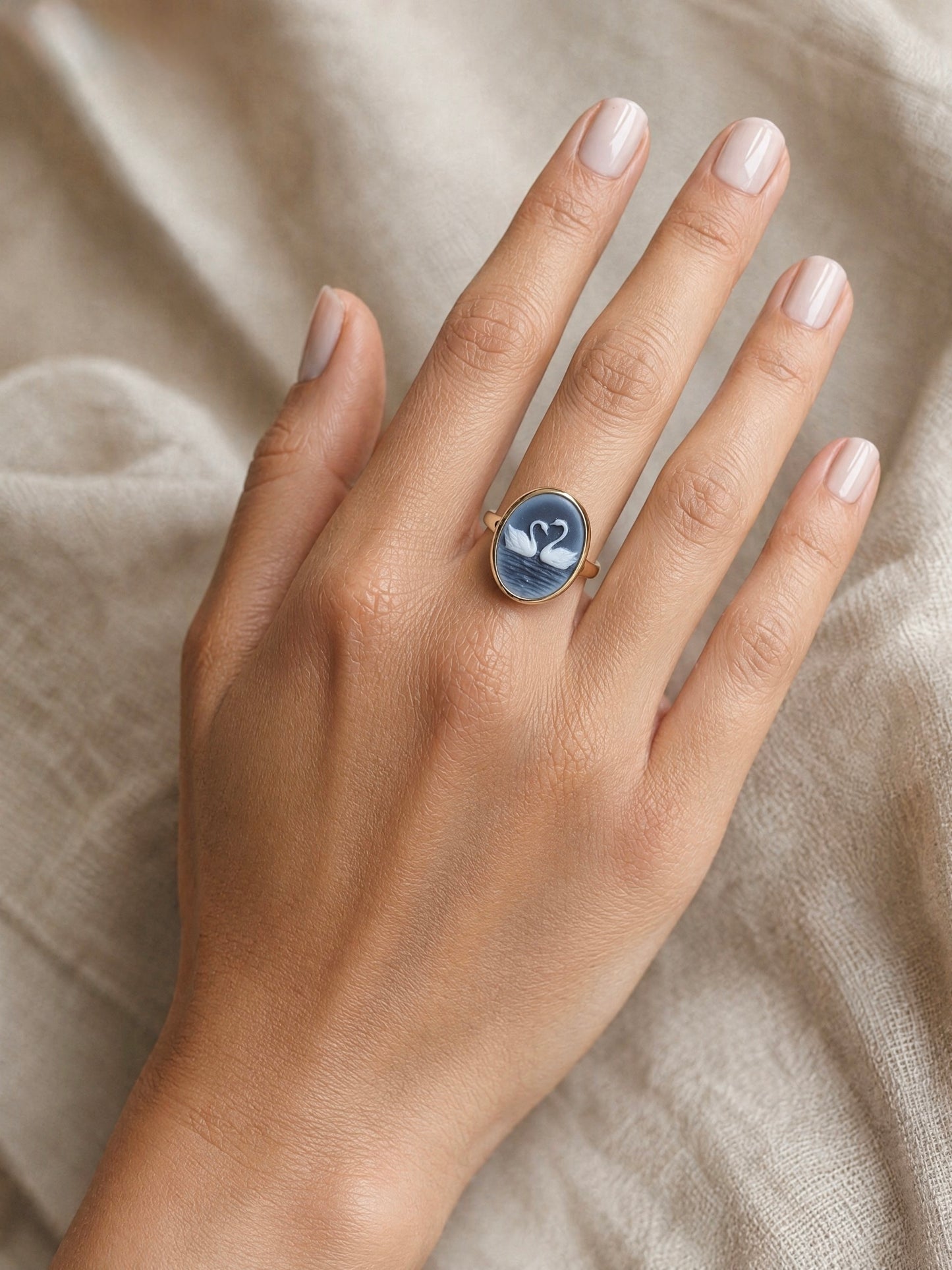 Blue Cameo Swan Ring