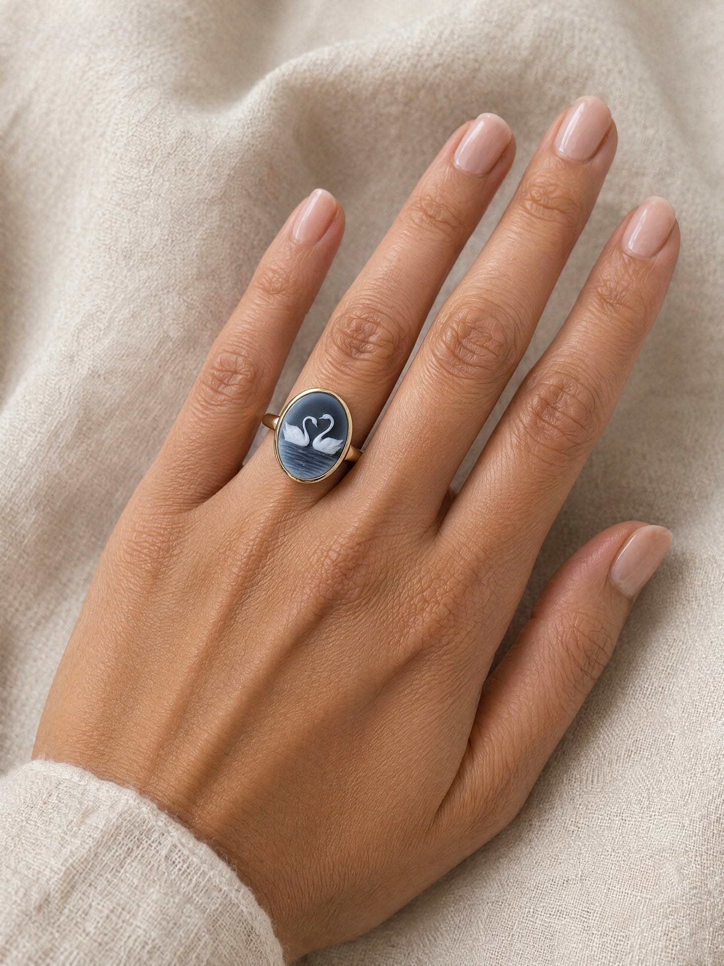 Blue Cameo Swan Ring