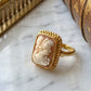 square handmade cameo ring with 18k gold frame, made in italy cameo