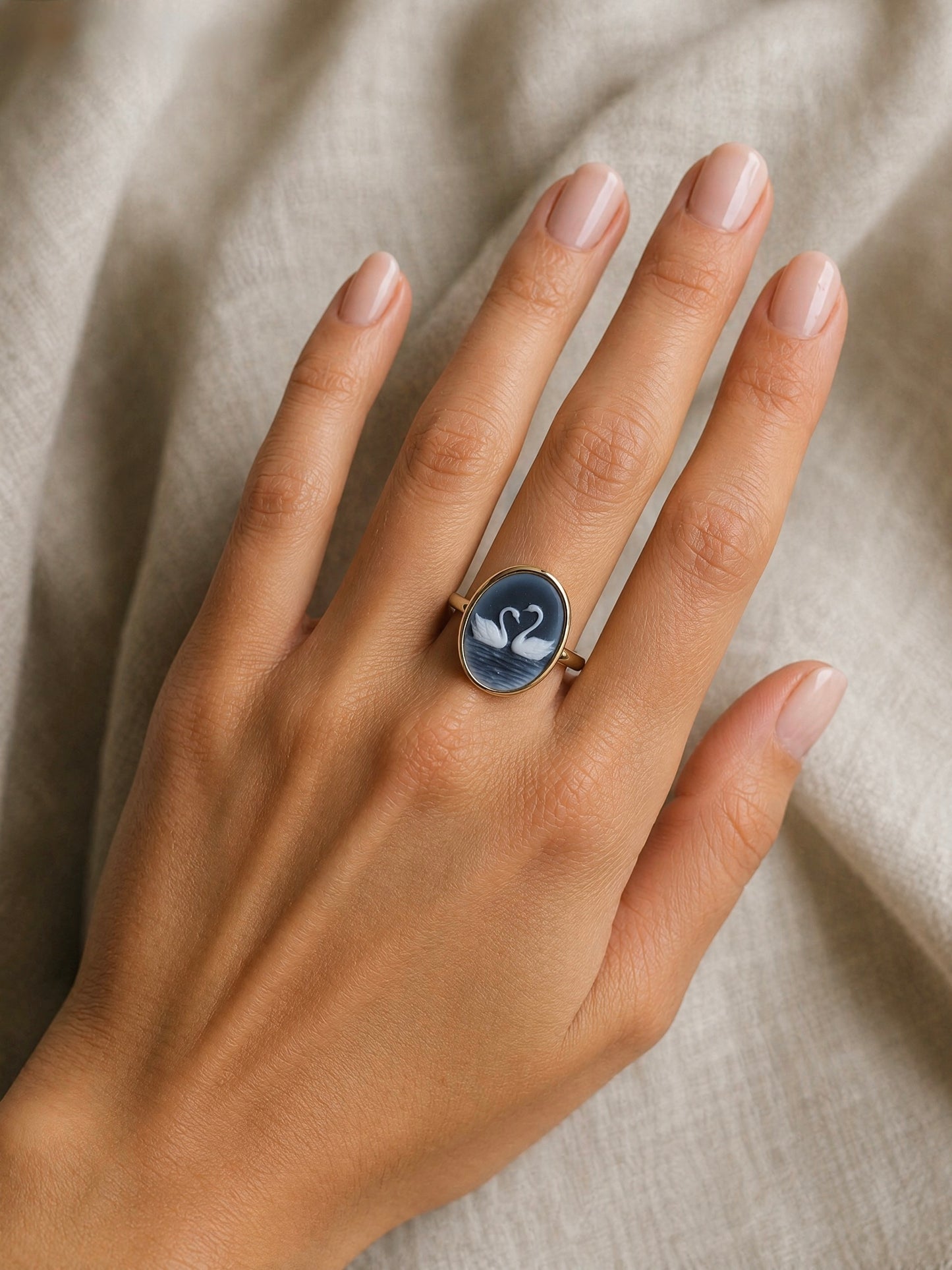 Blue Cameo Swan Ring