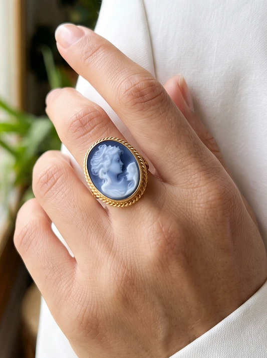 Mother & Baby blue cameo ring