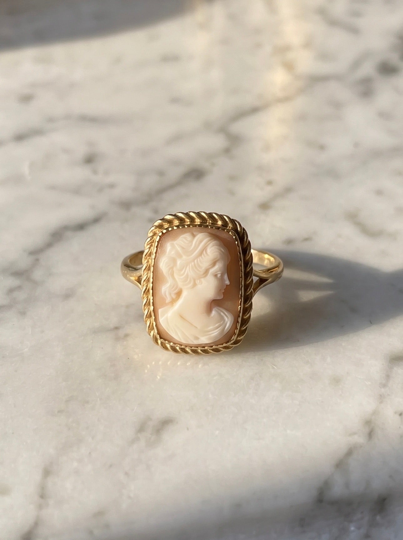 Square 18k Gold Cameo Ring
