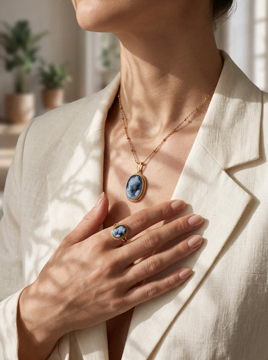 Mother & Baby Blue Cameo Necklace