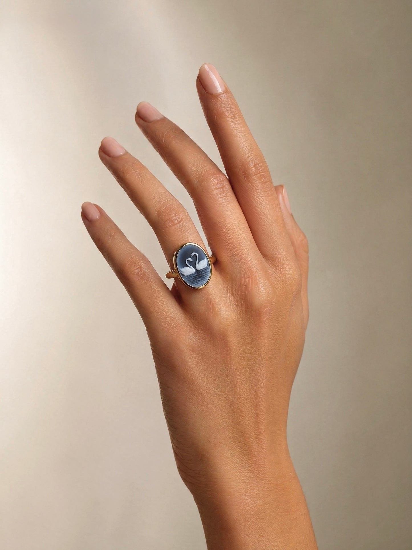 Blue Cameo Swan Ring