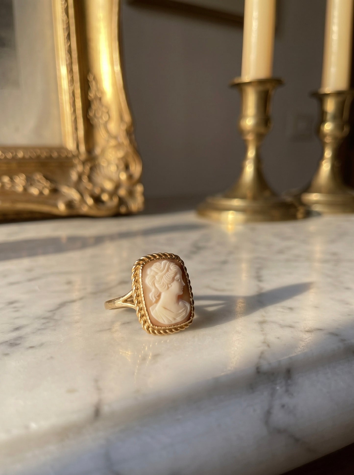 Square 18k Gold Cameo Ring