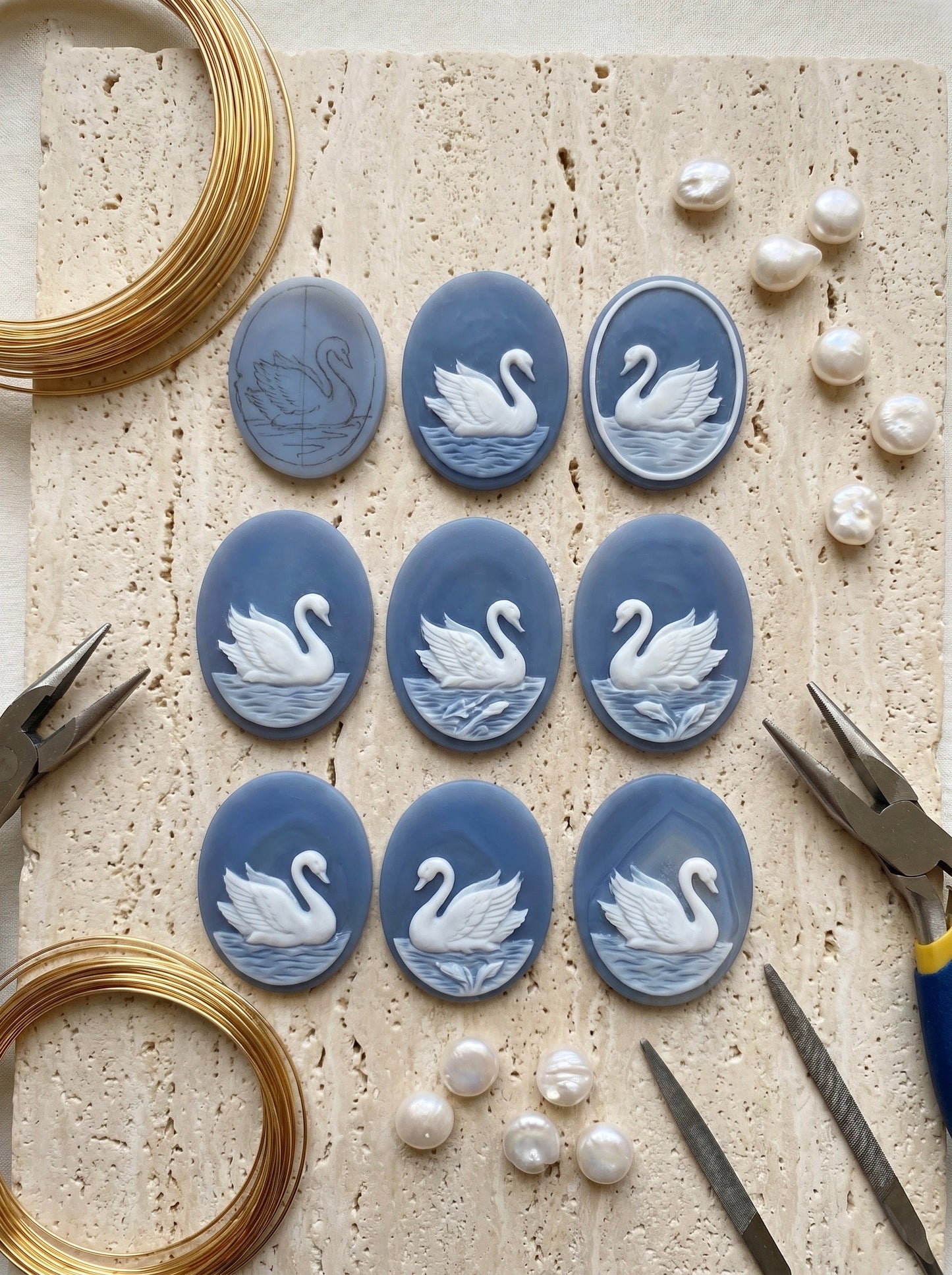 Blue Cameo Swan Ring