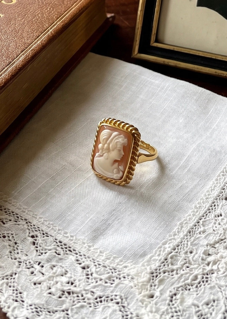 Square 18k Gold Cameo Ring