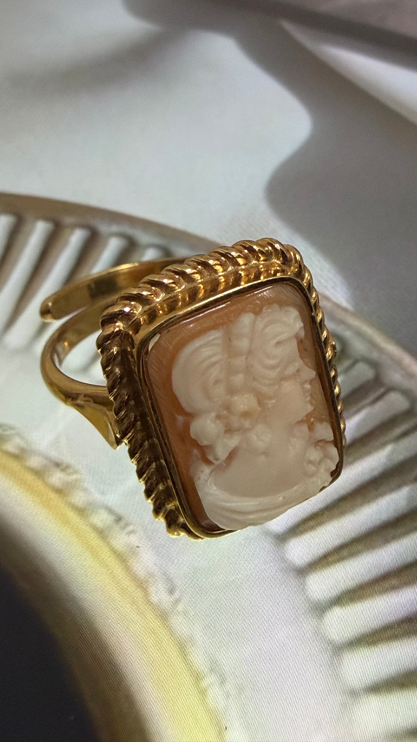 Square 18k Gold Cameo Ring