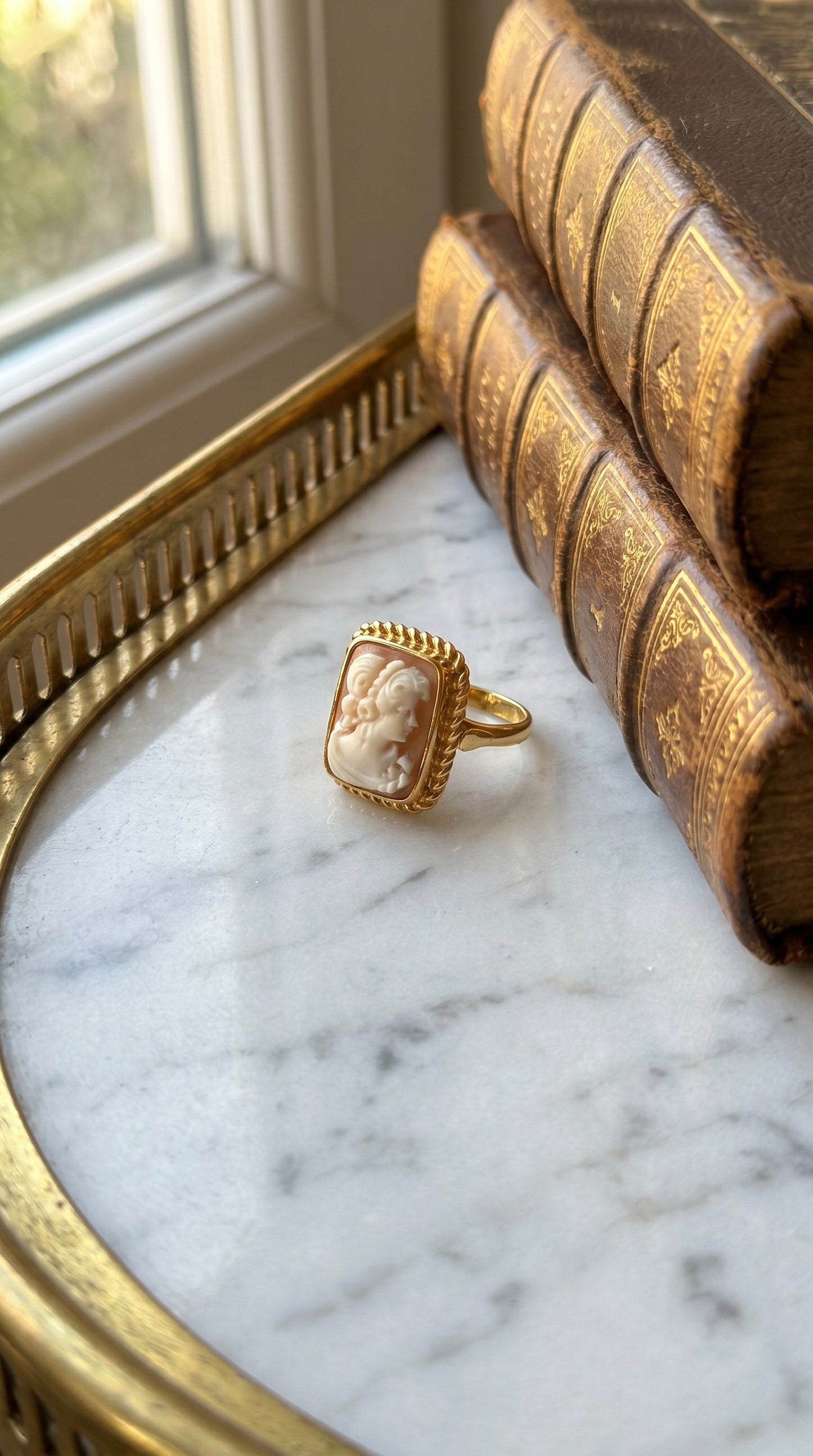 Square 18k Gold Cameo Ring