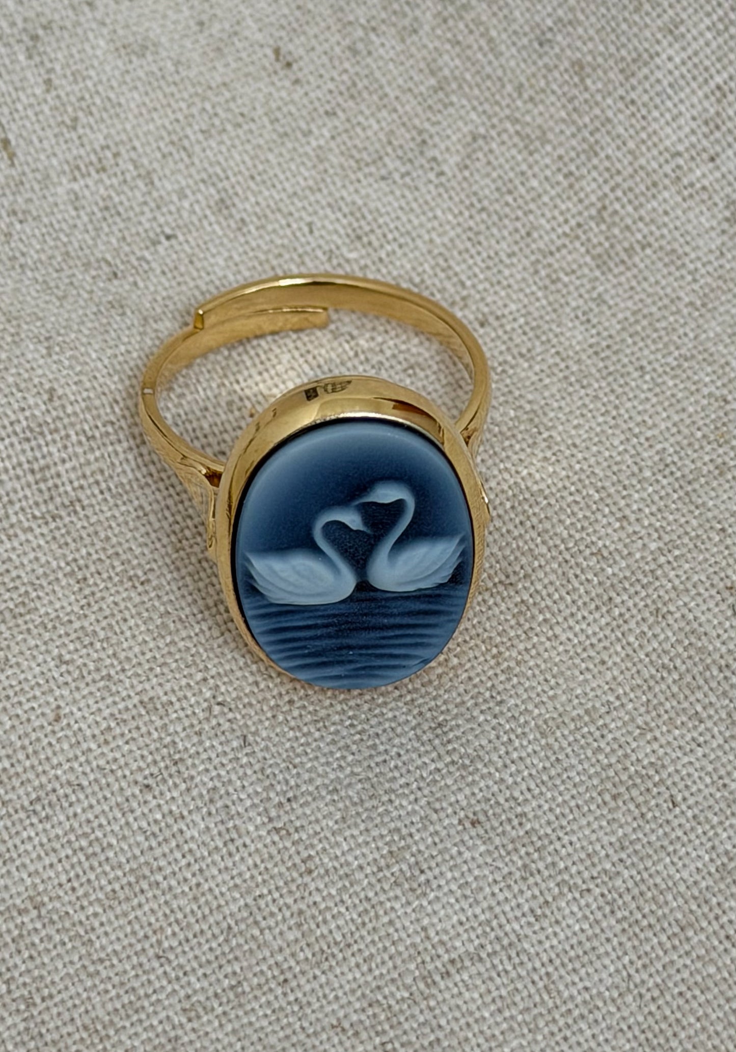 Blue Cameo Swan Ring