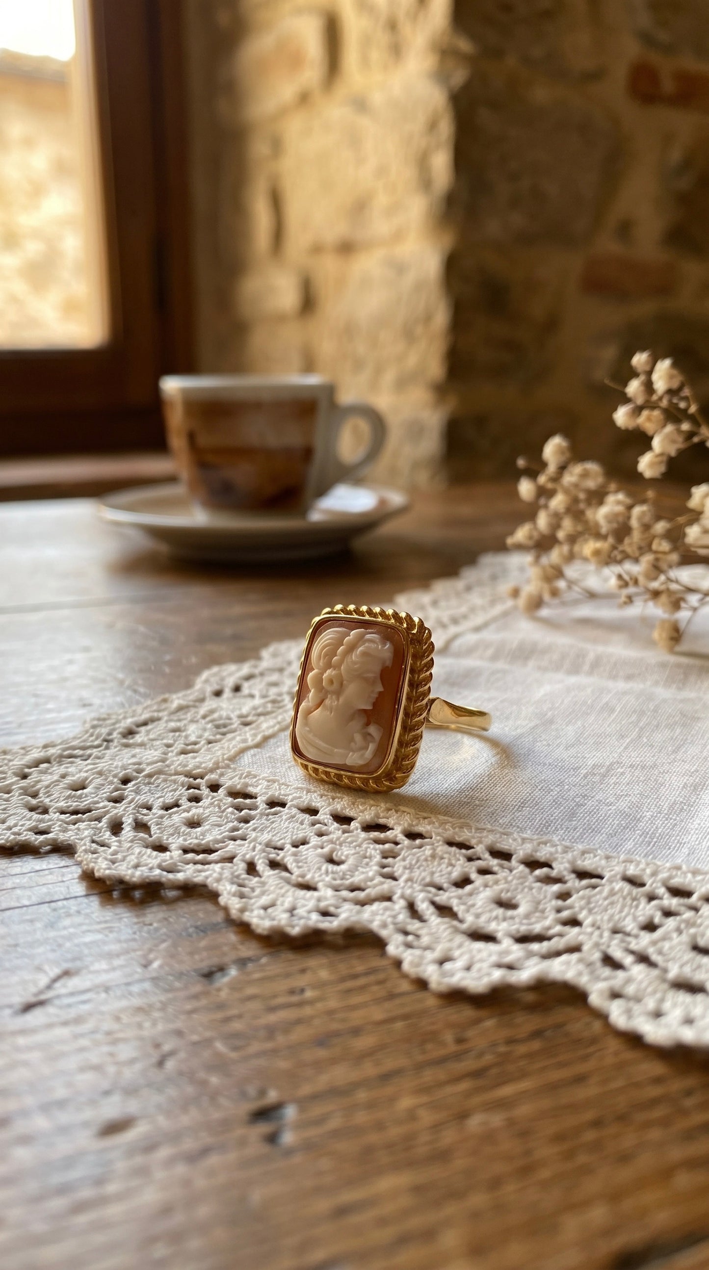 Square 18k Gold Cameo Ring
