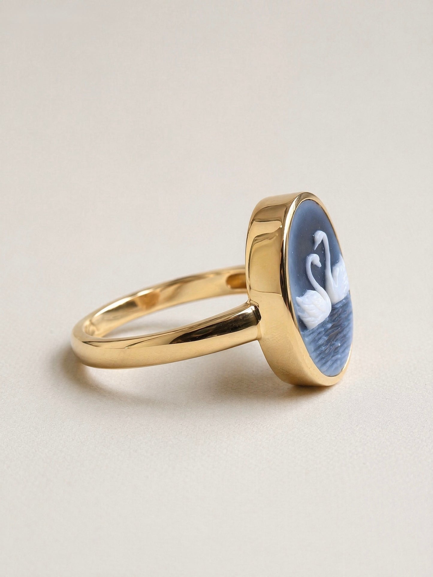 Blue Cameo Swan Ring