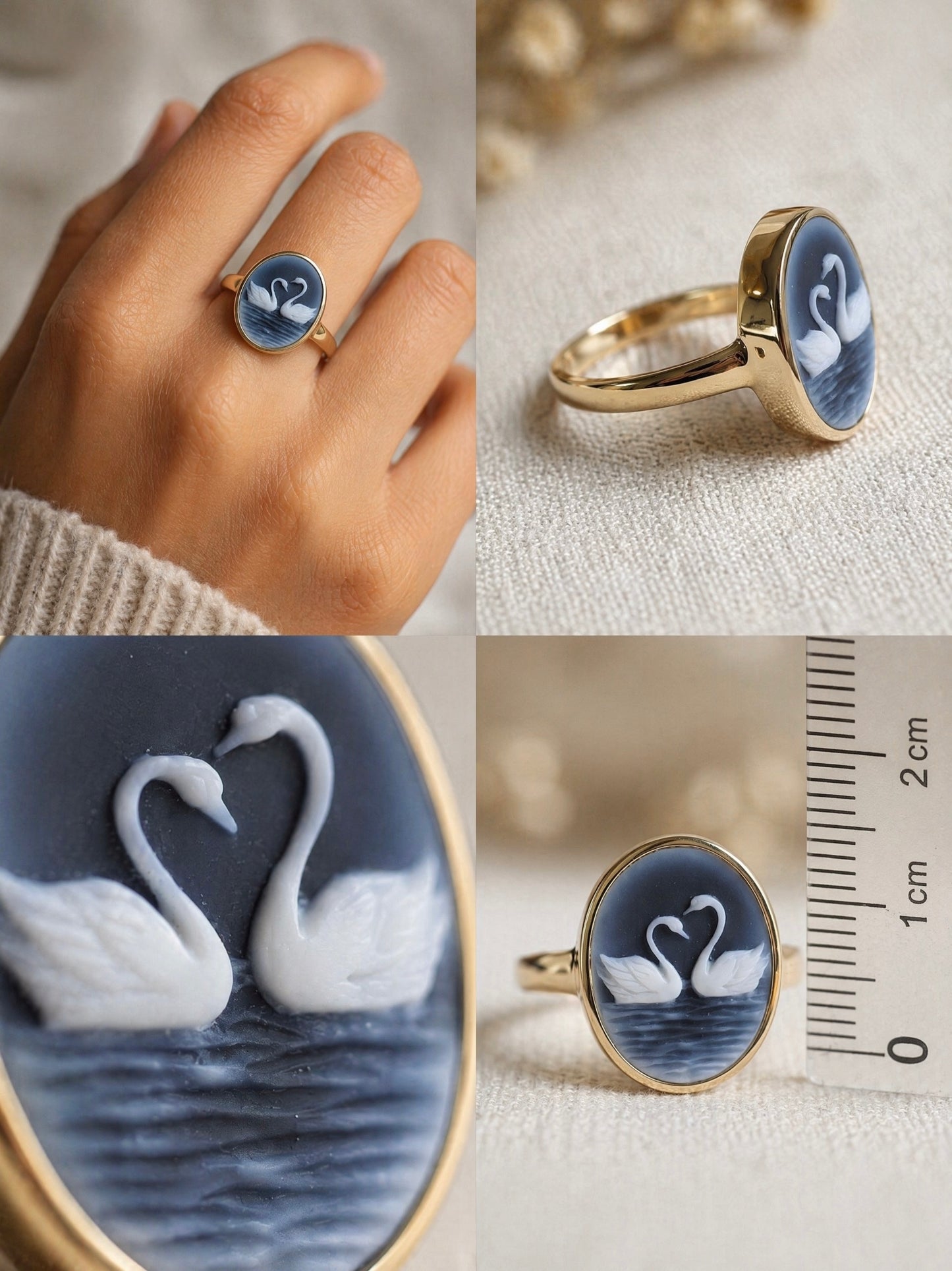 Blue Cameo Swan Ring