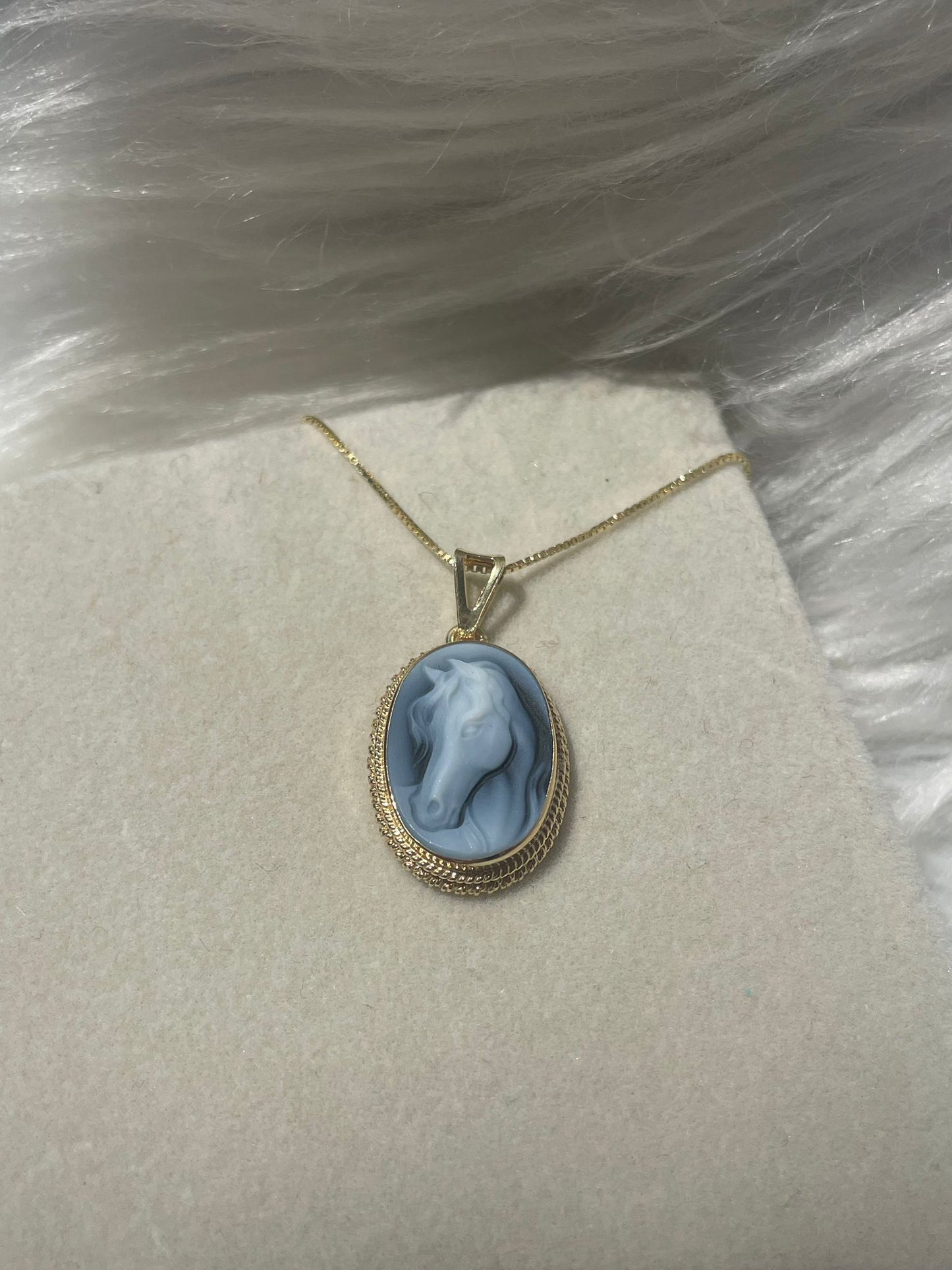 Horse cameo necklace - blue