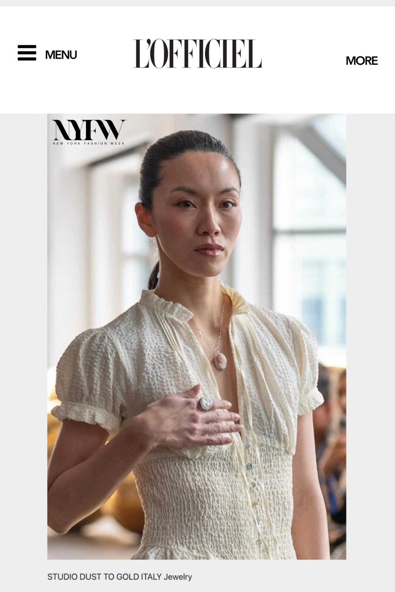 vintage style cameo necklace with silver frame handmade cameo from italy, featured on 'L'Officiel' magazine from the New York Fashion Week runway