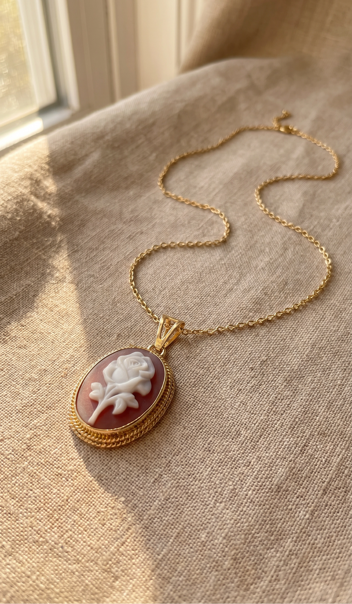 Rose cameo necklace - red agate