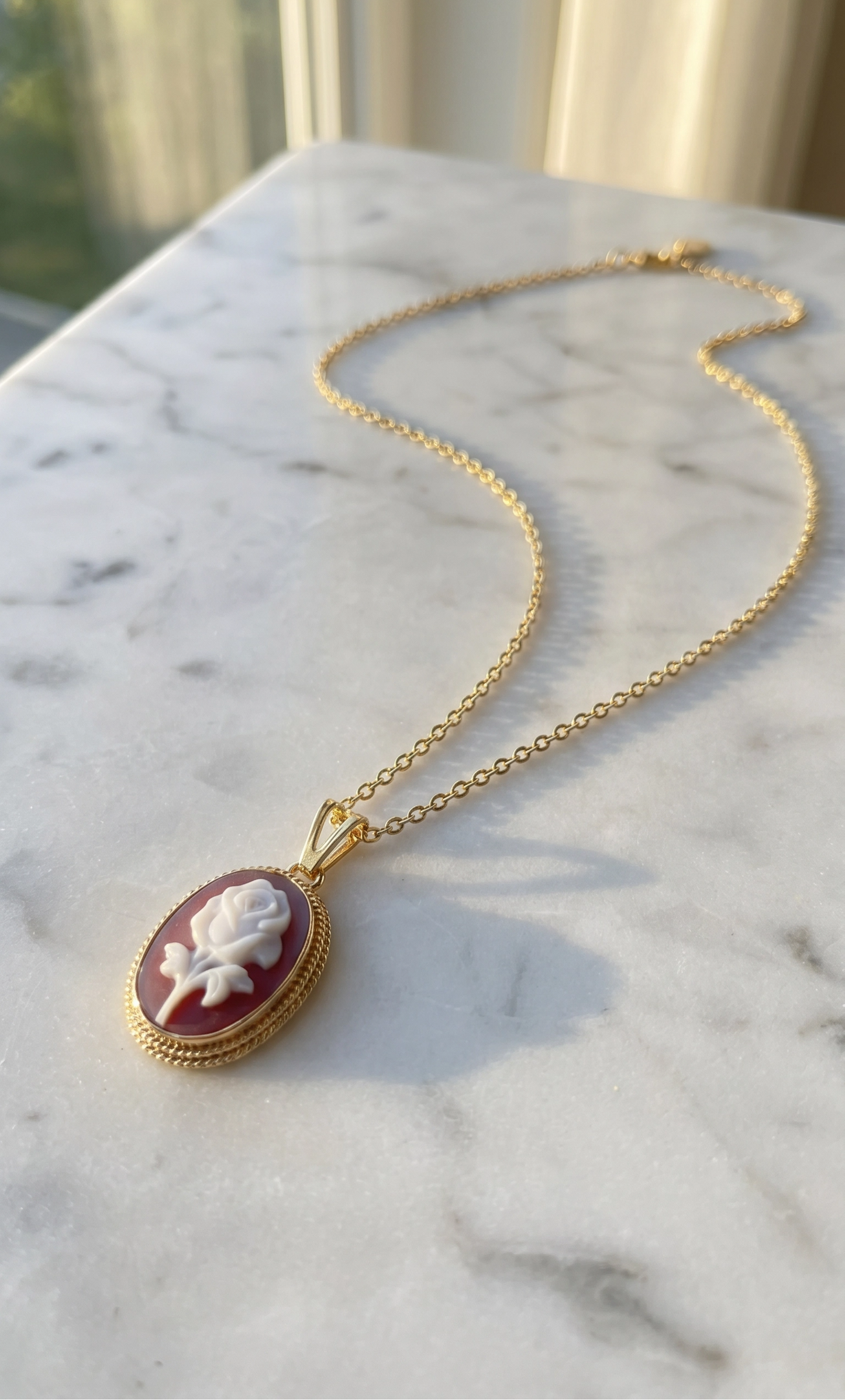 Rose cameo necklace - red agate