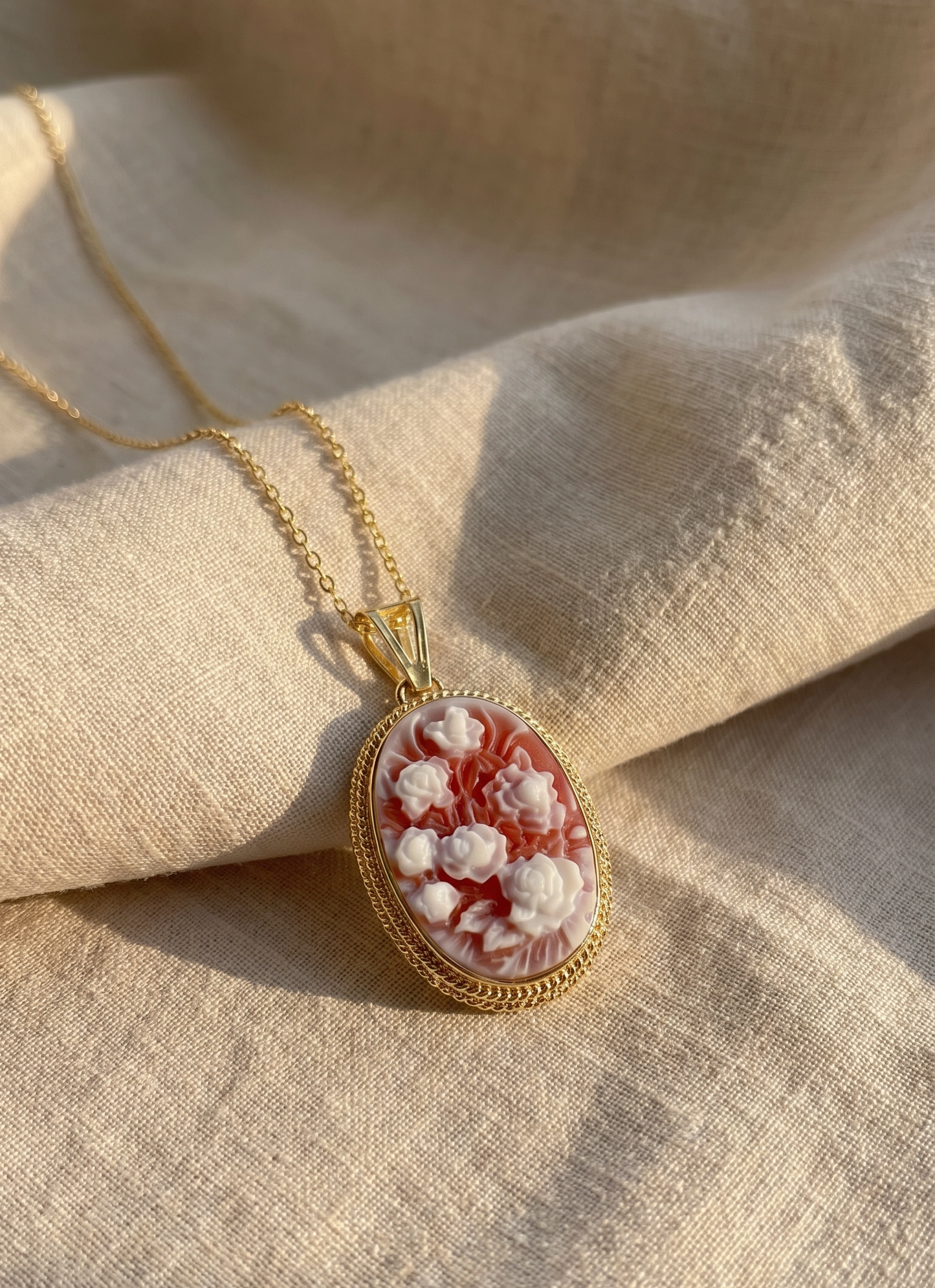 Floral Cameo Necklace - Red Agate