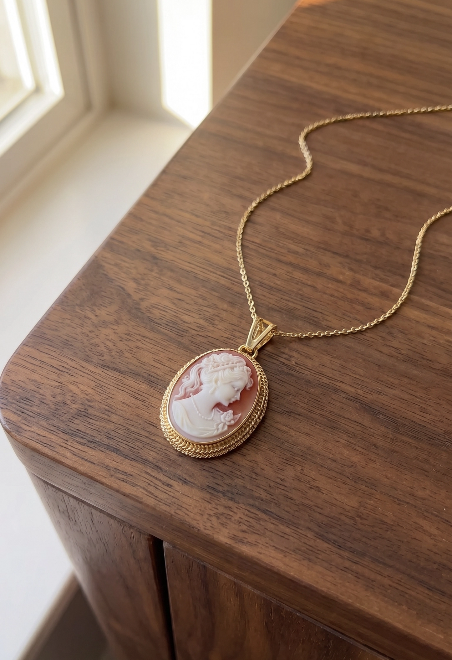 Rose cameo necklace - red agate