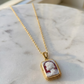 square cameo necklace from red agate with gold frame handmade in italy