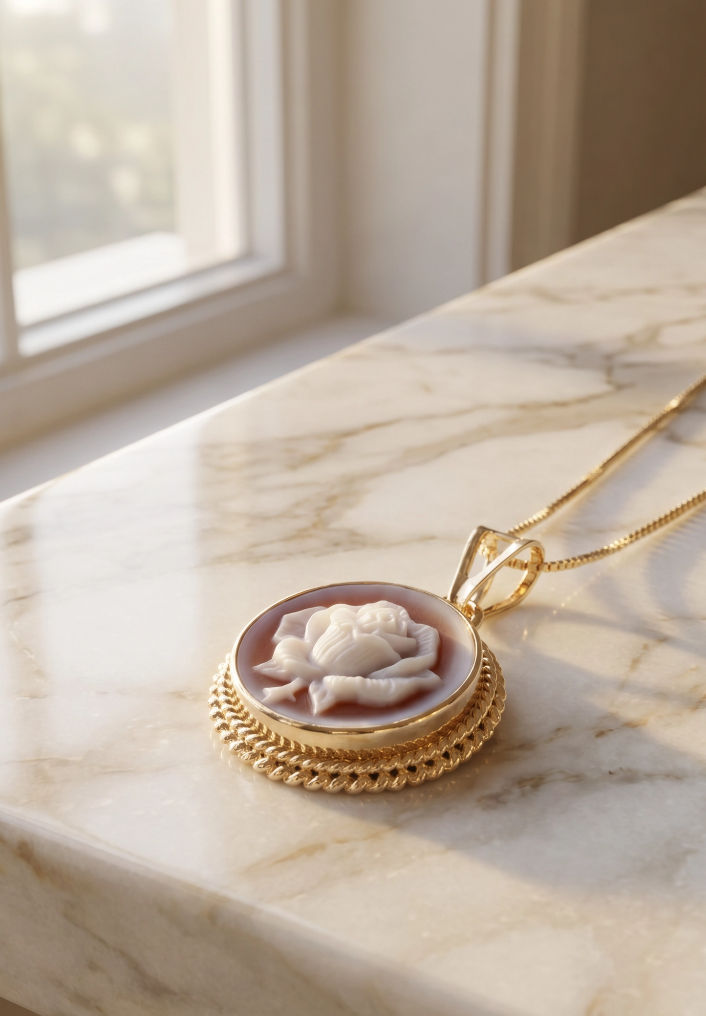 Rose cameo necklace - round