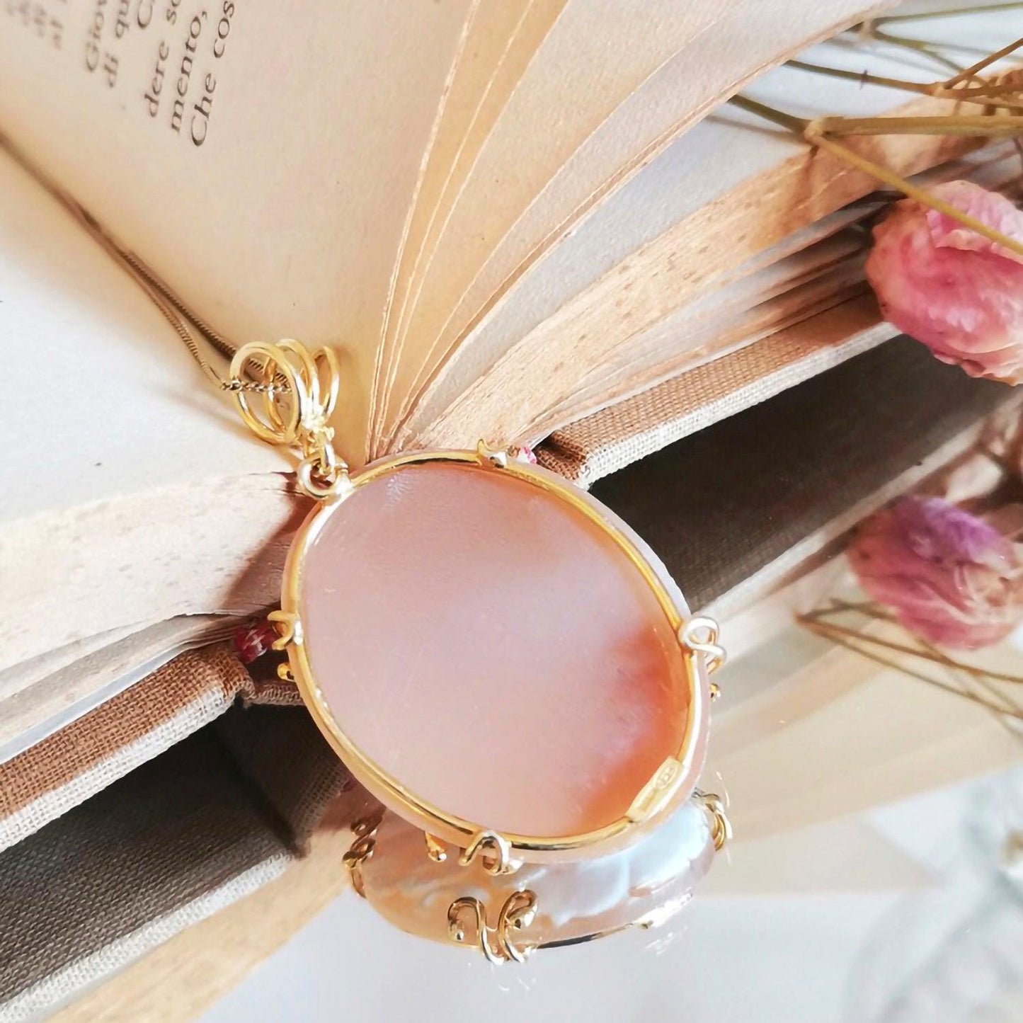 Floral Rose Cameo Necklace