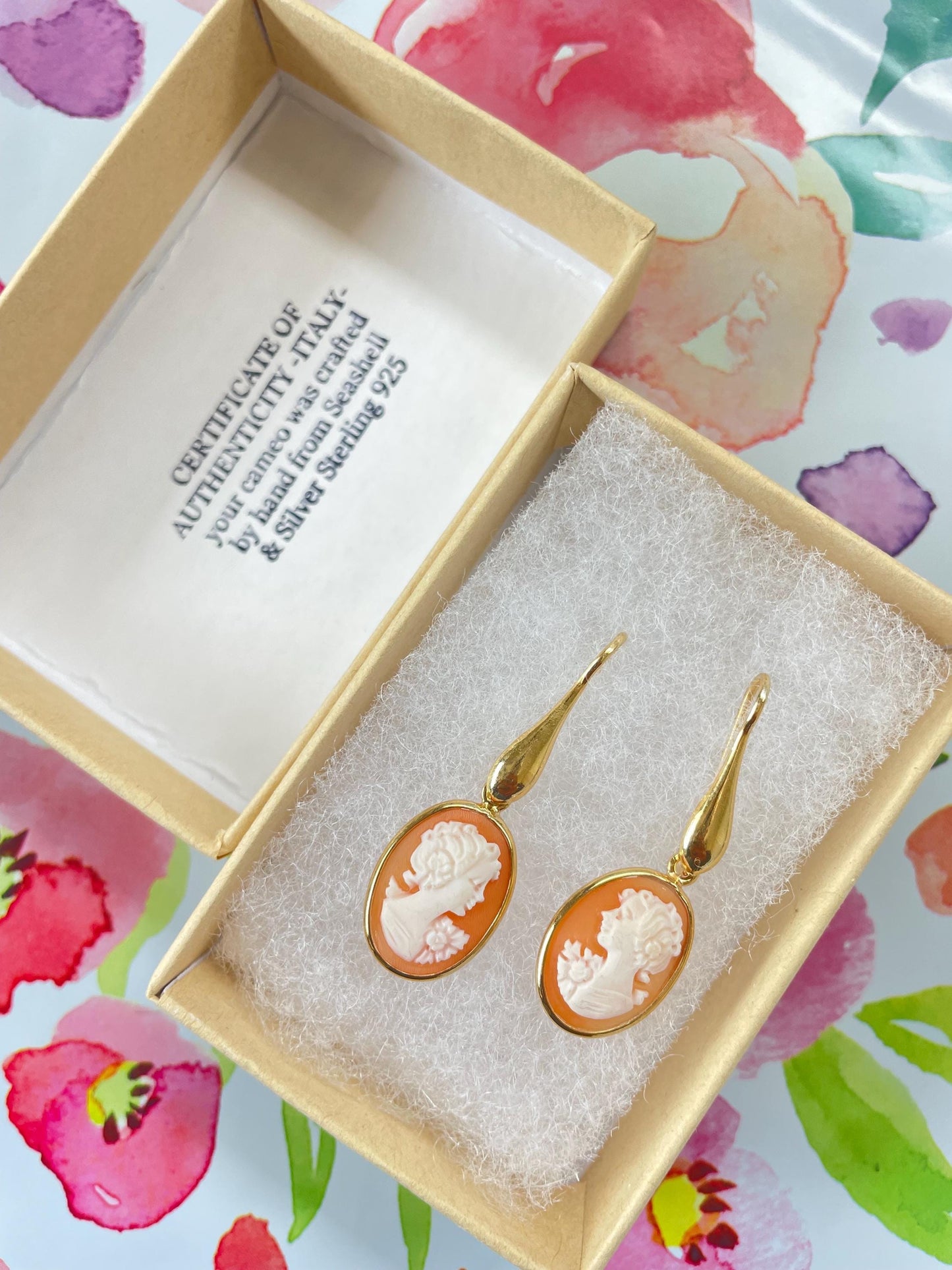 18K CAMEO DROP EARRINGS