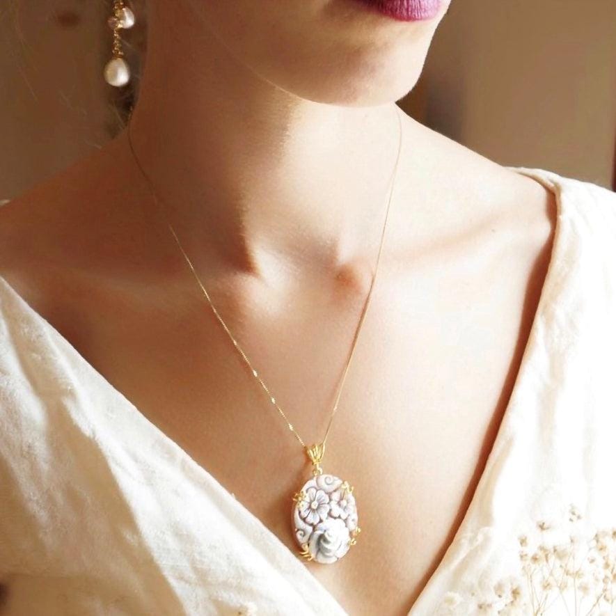 Floral Rose Cameo Necklace