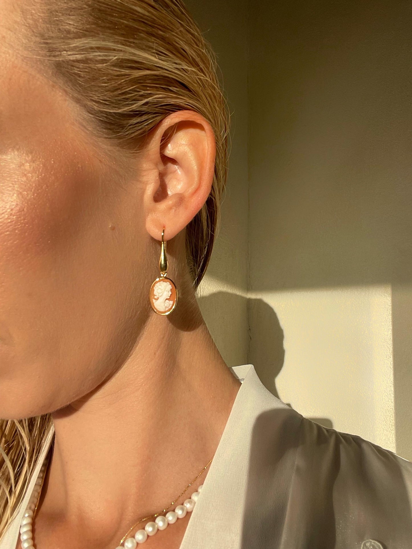 18K CAMEO DROP EARRINGS
