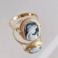 Blue cameo adjustable ring, 18K gold silver sterling, gift for her, made in Italy, waterproof ring, victorian style, gold cameo ring, mother